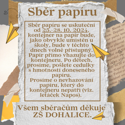 Sběr papíru ZŠ Dohalice